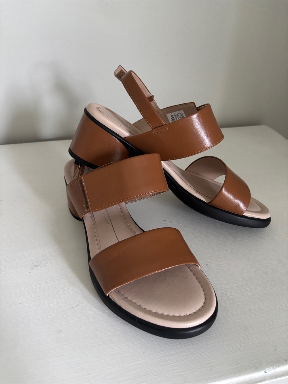 NWT Ecco Cognac Leather Slingback Sandals